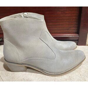 Diba True Womens Gray Silver Suede Ankle Boots With Side Zipper & Stacked Heel